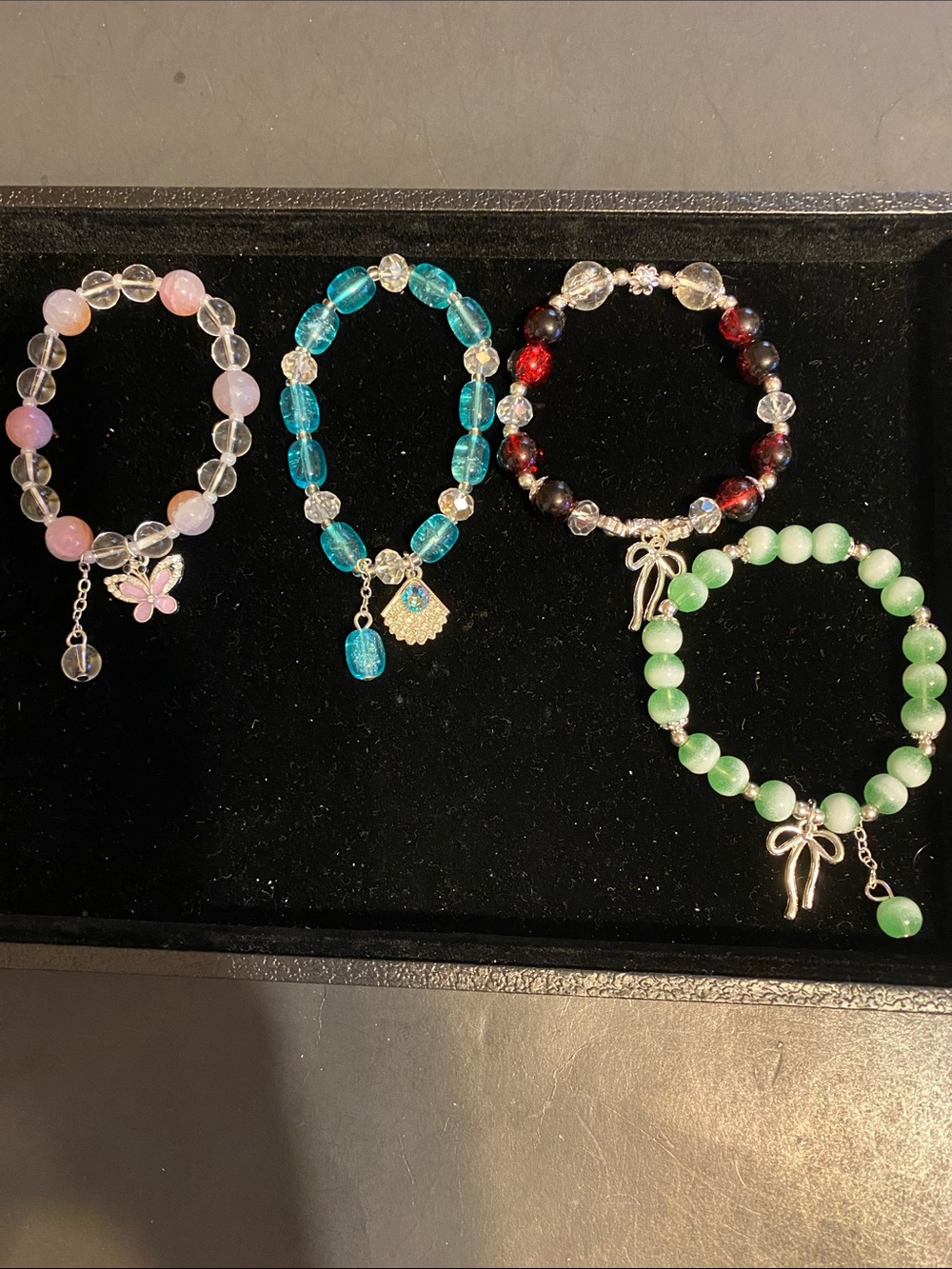 Multi-Color Beaded Charm Bracelets - Pink, Blue, Red, Green